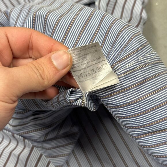 Sand Leisure Striped Dress Shirt Button Up Textured Cotton Large - Picture 8 of 9